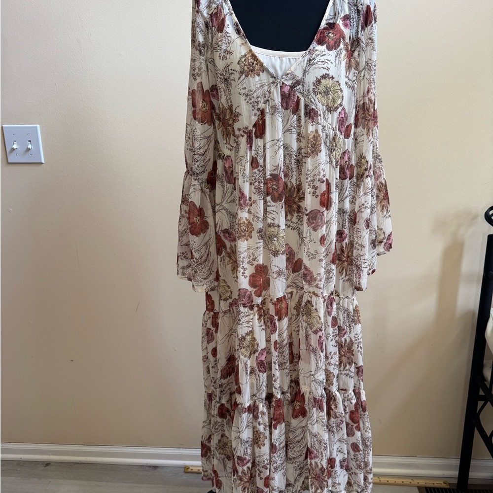 Mossimo Supply Co Cream Long Sleeve Pleated Sundress